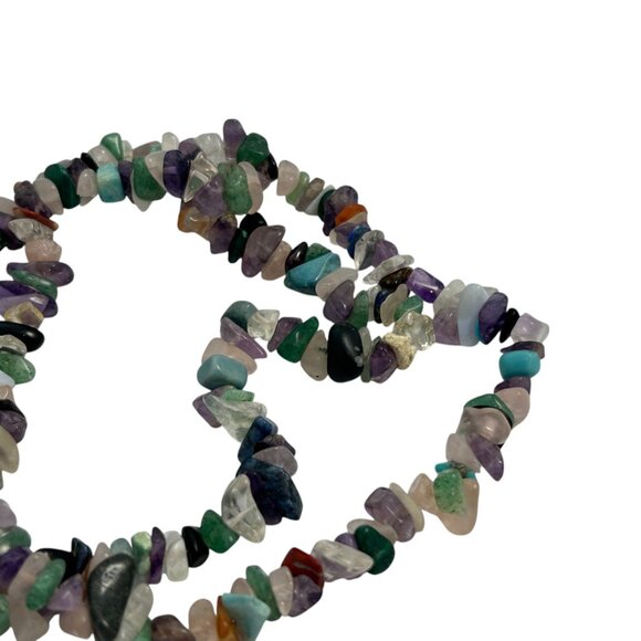 Multi Stone Chip Chippy Necklace Long Strand Semi Precious Gemstones Multi Color - Picture 6 of 8